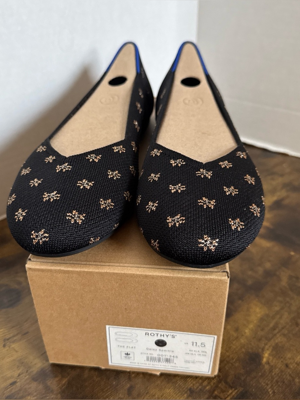 Rothy’s Women’s The Flat Daisy Sparkle Size 11.5 NEW Style 001-345 Black Gold